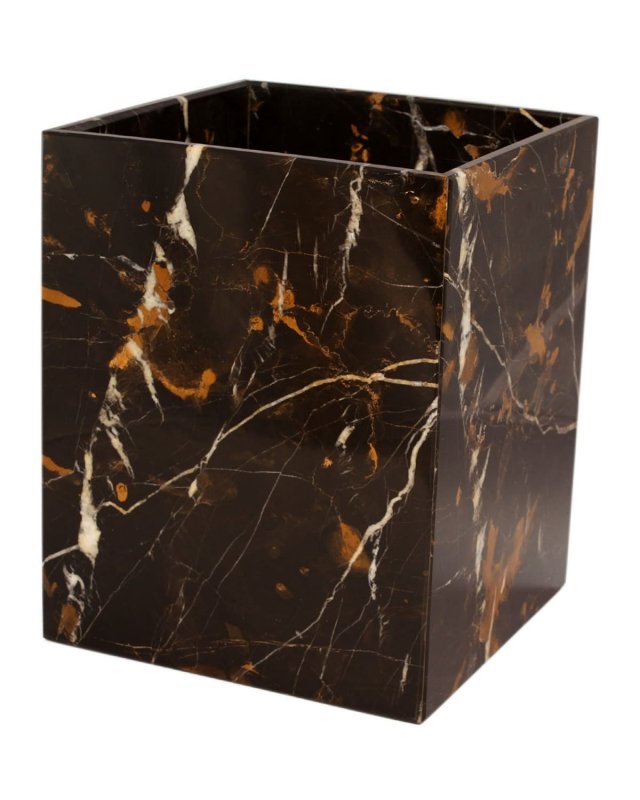 Myrtus Collection Black & Gold Wastebasket w/ Liner